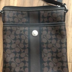 Brown & Black Leather Coach Kitt Crossbody Purse